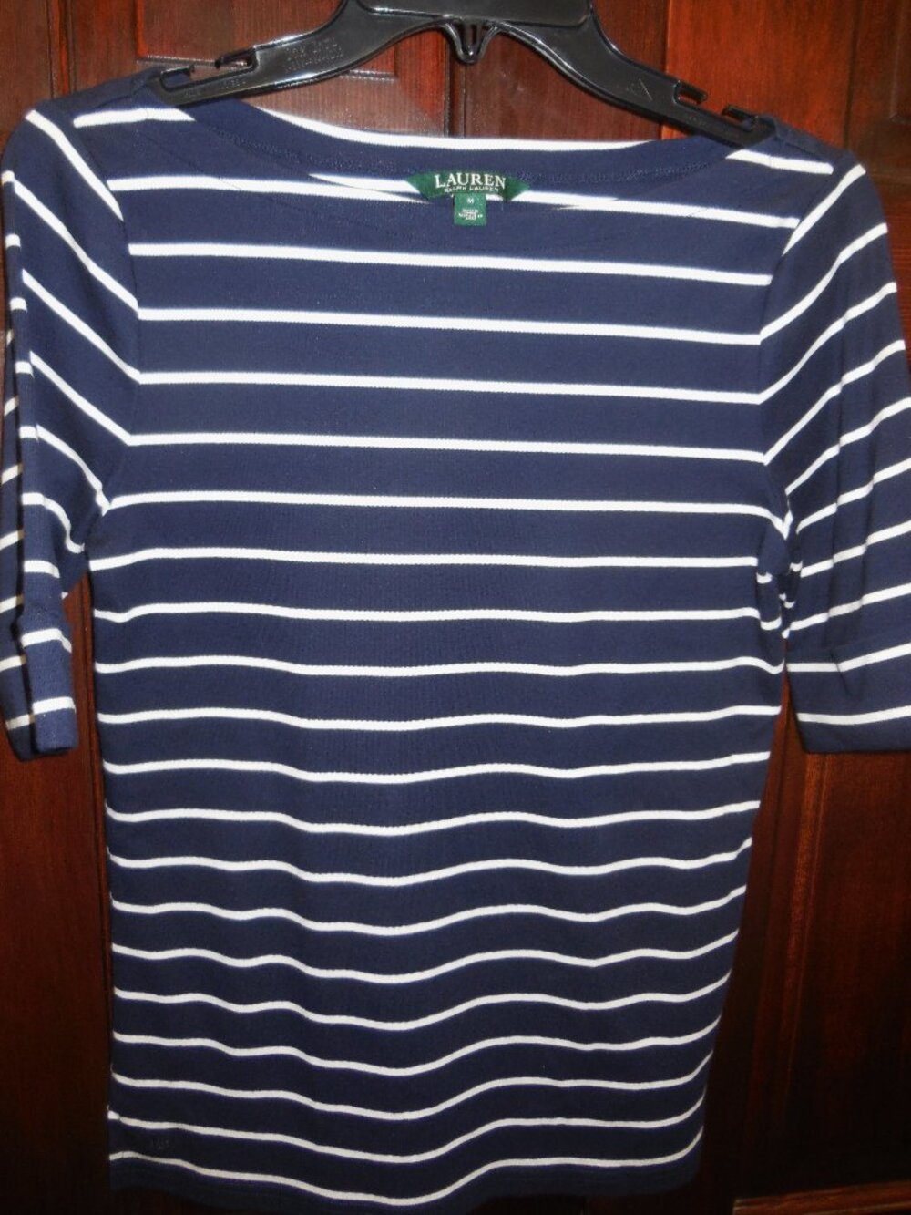 Ralph Lauren Navy Blue with White Stripe Tee Top Size M